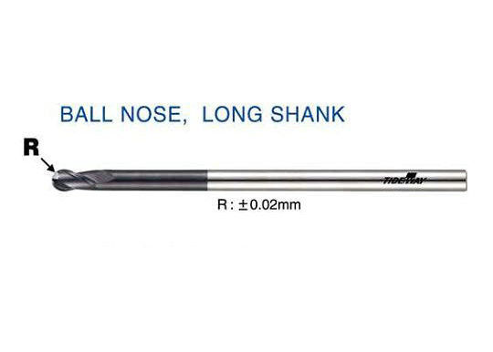 Two Flutes Ball Nose, Long Shank TCT Micro-grain Carbide End Mill With TiN TiCN TiAlN